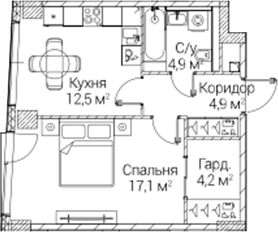 1-комн., 43.31 м², 3/41 этаж, ЖК «СЕЗАР БУДУЩЕЕ»