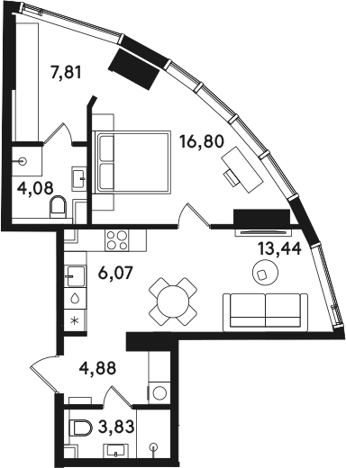 2-комн., 56.91 м², 10/41 этаж, ЖК «СОЛОС»