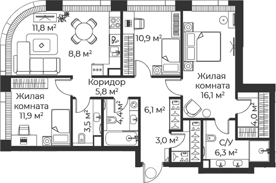 4-комн. Веер