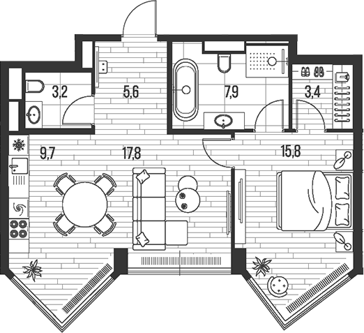 2-комн., 63.4 м², 20/39 этаж, ЖК «HIGH LIFE»