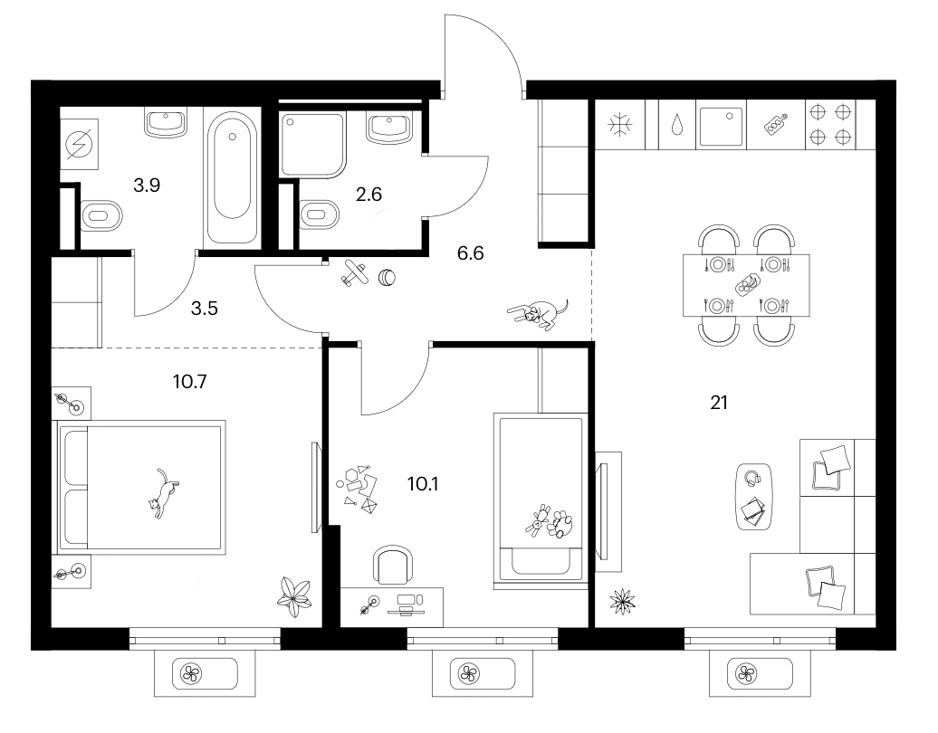 2-комн., 58.4 м², 9/12 этаж, ЖК «Белая Дача парк»