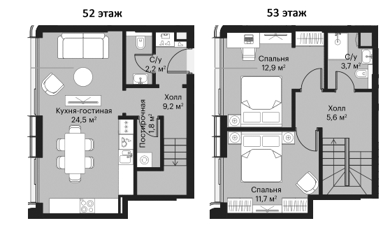 3-комн., 70.4 м², 52/52 этаж, ЖК «Сити Бэй»