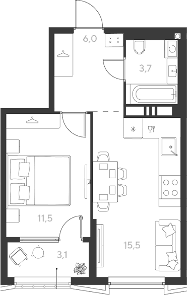 1-комн., 36.7 м², 6/18 этаж, ЖК «Ридз»