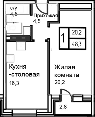 2-комн., 45.5 м², 3/12 этаж, ЖК «Троицкий»