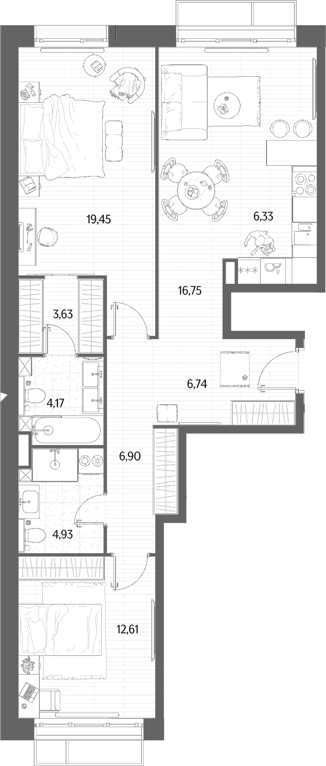 3-комн., 81.51 м², 8/12 этаж, ЖК «МЫС»