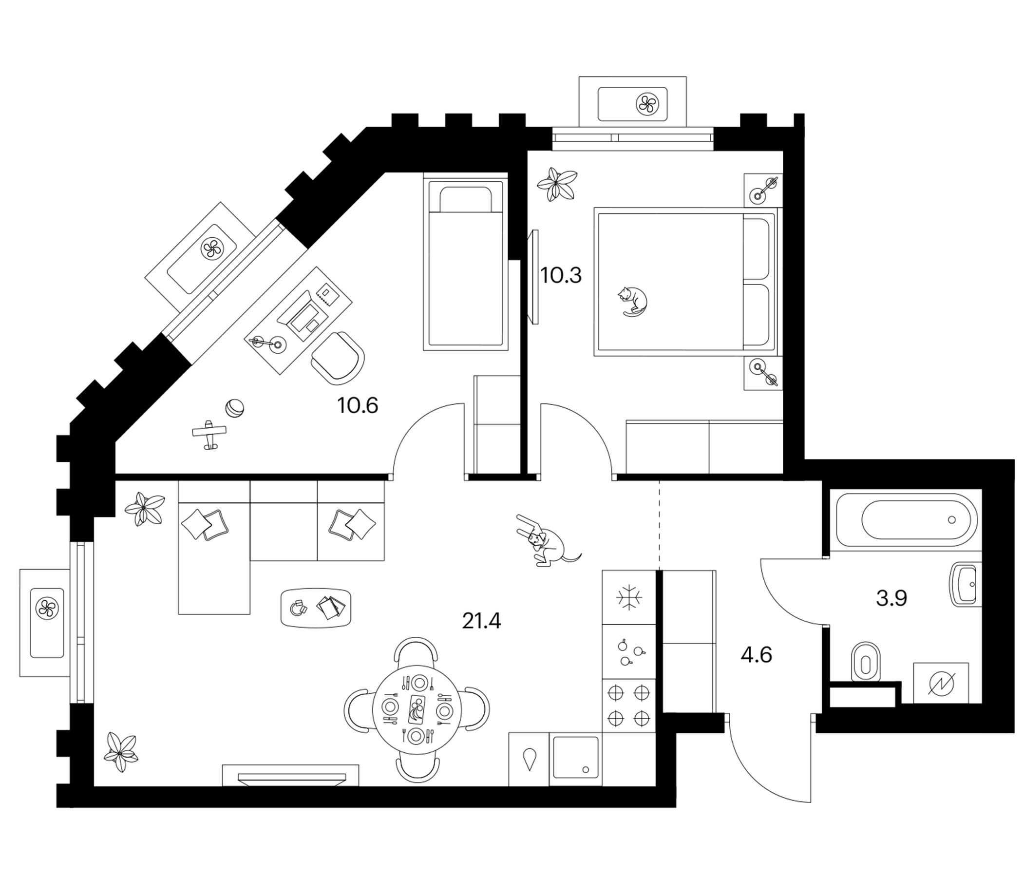 2-комн., 50.8 м², 13/18 этаж, ЖК «Белая Дача парк»