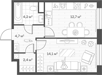 1-комн., 38.1 м², 1/12 этаж, ЖК «Аристов Берег»