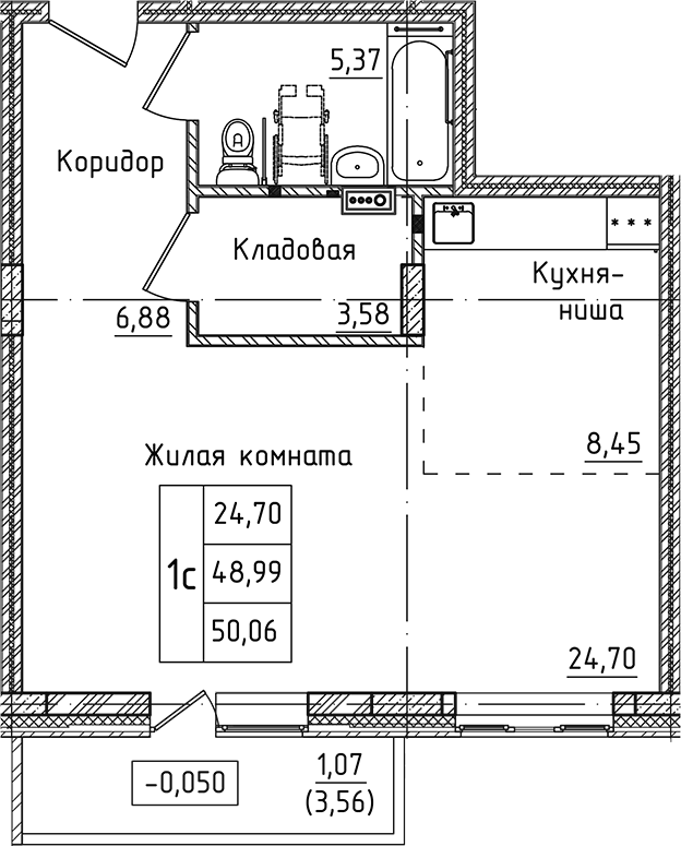 Студия, 48.99 м², 1/5 этаж, ЖК «Зеленый город»