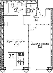 2-комн., 57.1 м², 19/29 этаж, ЖК «Наметкин Тауэр»
