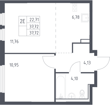2-комн., 37.72 м², 16/17 этаж, ЖК «Пригород Лесное»
