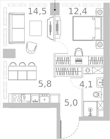 2-комн., 41.8 м², 3/45 этаж, ЖК «Ривер Парк Кутузовский»
