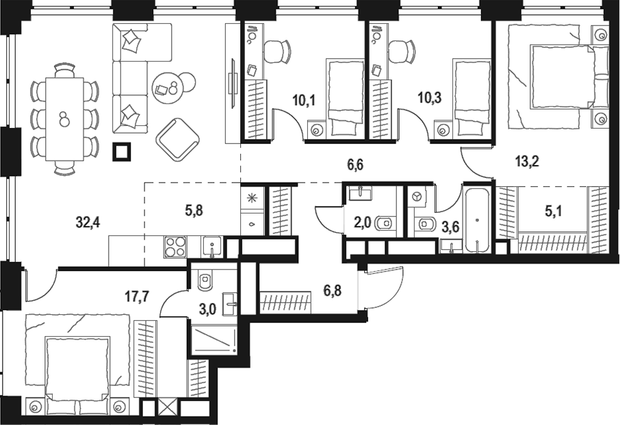 4+ комнаты, 116.6 м², 34/48 этаж, ЖК «Левел Звенигородская»
