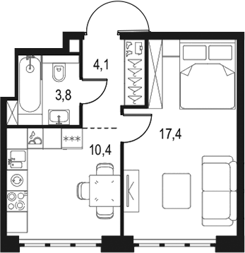 1-комн., 35.7 м², 7/20 этаж, ЖК «Левел Южнопортовая»