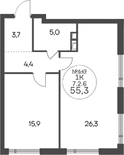 1-комн., 55.3 м², 2/14 этаж, ЖК «Клубный квартал КРЫЛАТСКАЯ 33»