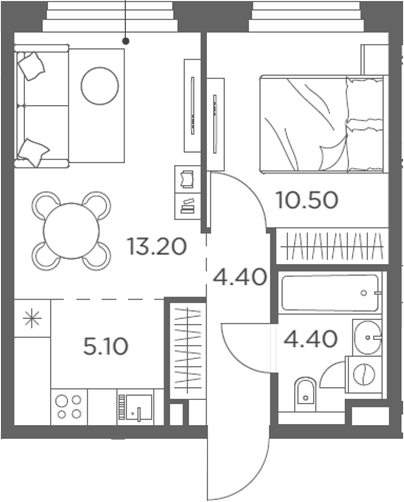 2-комн., 37.6 м², 17/20 этаж, ЖК «Белый Град»