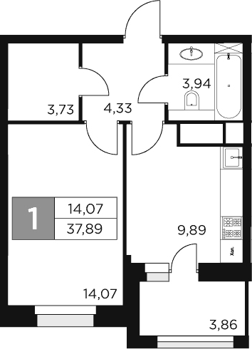 1-комн., 35.96 м², 7/12 этаж, ЖК «Восток 2»