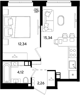 2-комн., 34.06 м², 4/8 этаж, ЖК «Парк Победы 3»