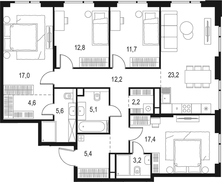 4+ комнаты, 120.4 м², 17/20 этаж, ЖК «Левел Войковская»
