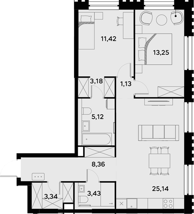 3-комн., 74.41 м², 37/52 этаж, ЖК «УЛЬТИМА Сити»