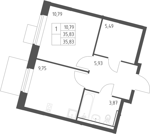 1-комн., 35.83 м², 10/13 этаж, ЖК «Молжаниново»