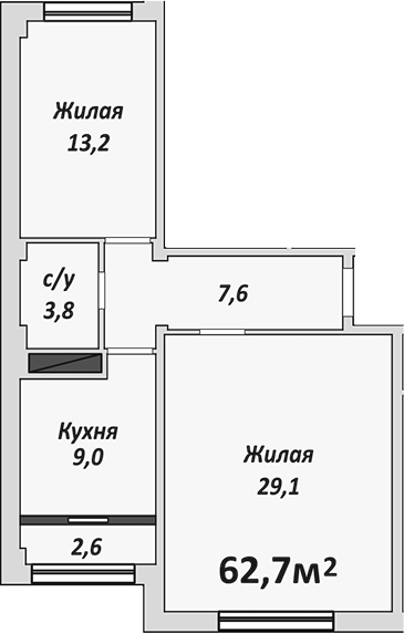 2-комн., 62.7 м², 7/9 этаж, ЖК «Европейский»