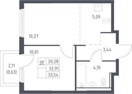 2-комн., 32.91 м², 9/17 этаж, ЖК «Пригород Лесное»