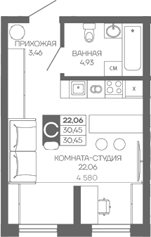 Студия квартира, 30.45 м² в ЖК Иначе в Молодежном — фото 2