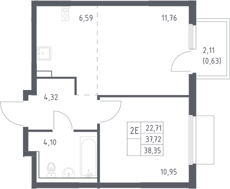 2-комн., 37.72 м², 10/17 этаж, ЖК «Пригород Лесное»