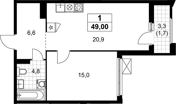 2-комн., 47.3 м², 22/22 этаж, ЖК «Деснаречье»