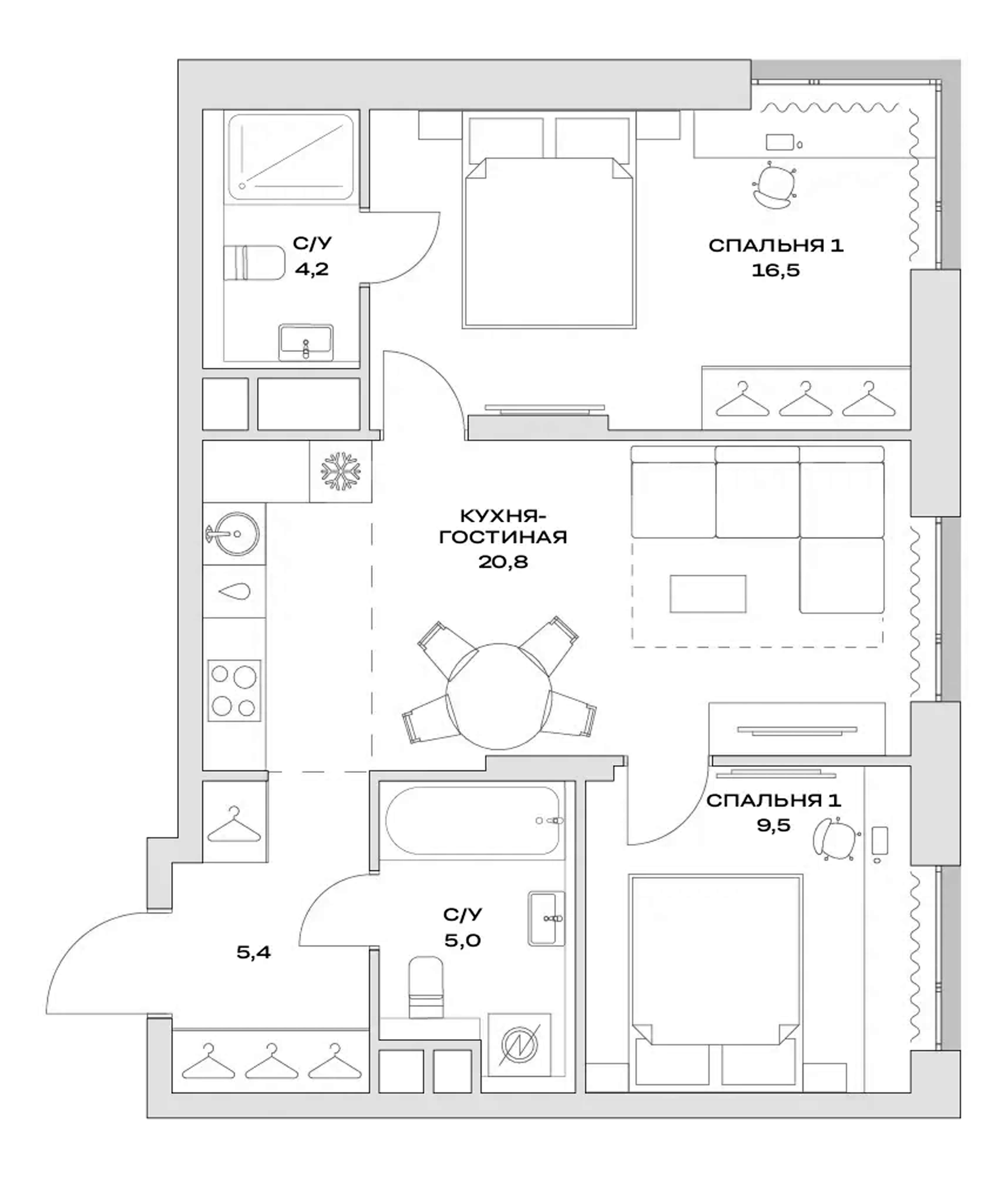 3-комн., 61.4 м², 7/10 этаж, ЖК «Детали»