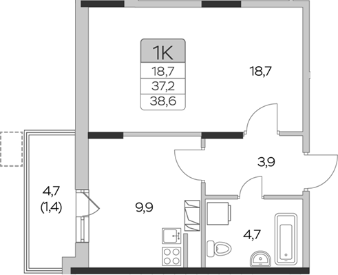 1-комн., 37.2 м², 2/9 этаж, ЖК «Пироговская ривьера. Мытищи»