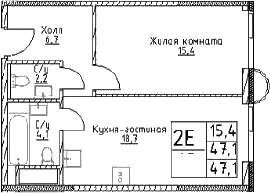 2-комн., 47.1 м², 18/29 этаж, ЖК «Наметкин Тауэр»
