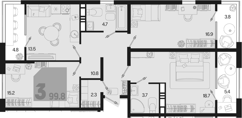 3-комн., 85.8 м², 18/18 этаж, ЖК «Первое место» — фото 2