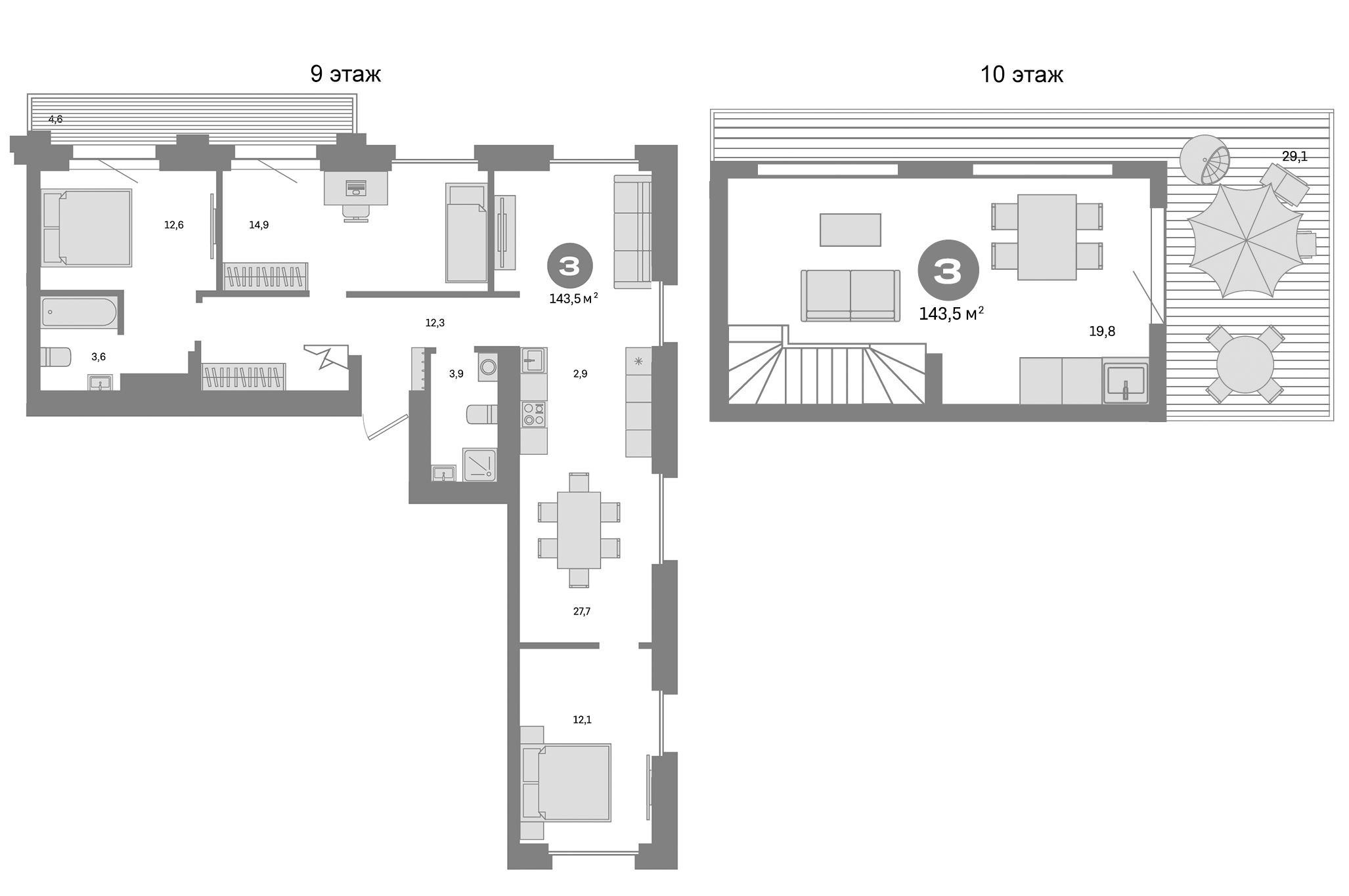 3-комн., 109.8 м², 9/9 этаж, ЖК «Метроном»