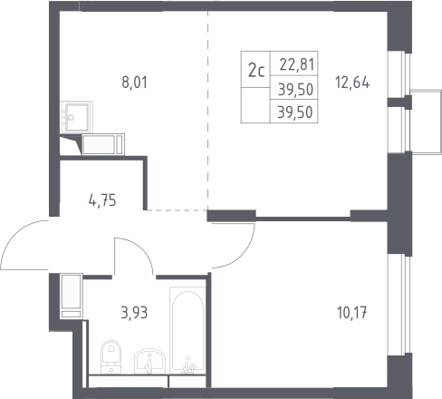 2-комн., 39.5 м², 24/25 этаж, ЖК «Большое Путилково»