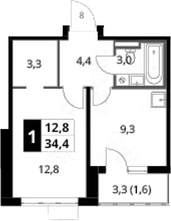 1-комн., 32.8 м², 21/24 этаж, ЖК «1-й Донской»