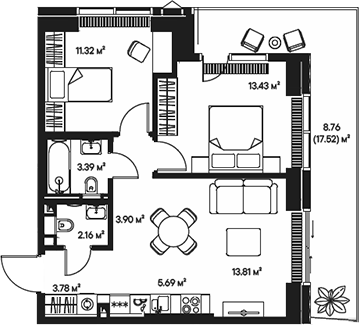 3-комн., 57.48 м², 9/57 этаж, ЖК «Джойс»