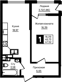 1-комн. квартира, 45.66 м² в ЖК Резиденция морей — фото 2