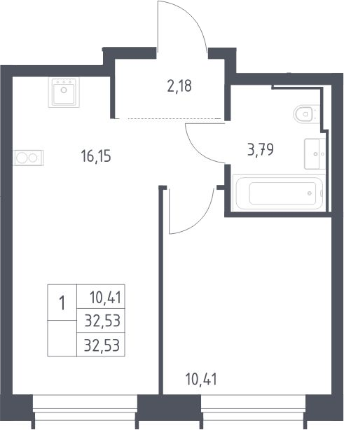 2-комн., 32.53 м², 16/17 этаж, ЖК «Литературный Квартал»