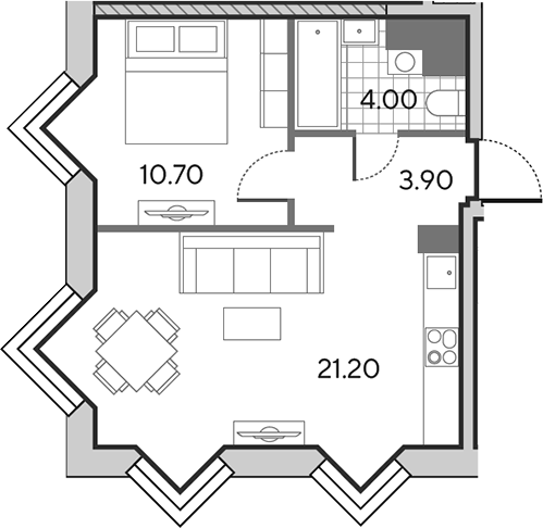 2-комн., 39.8 м², 26/30 этаж, ЖК «Вейв»