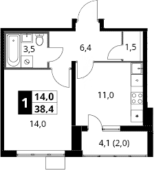1-комн., 36.4 м², 24/24 этаж, ЖК «1-й Южный»