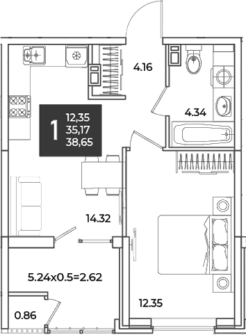 1-комн. квартира, 35.17 м² в ЖК Образцово — фото 2