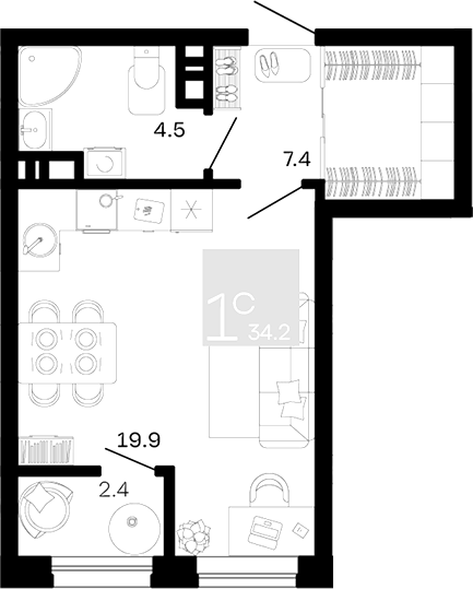 Студия квартира, 31.8 м² в ЖК Хозяин Морей — фото 2