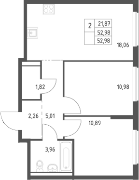 3-комн., 52.98 м², 9/9 этаж, ЖК «Большое Юрлово»