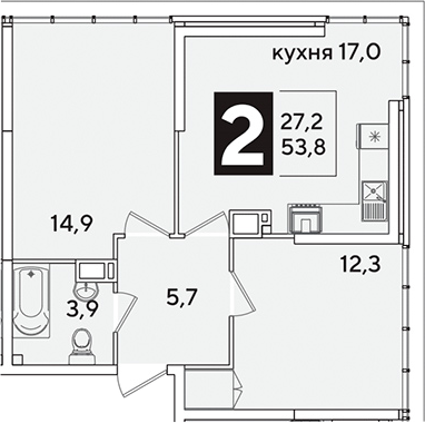 3-комн. квартира, 53.8 м² в ЖК Самолет — фото 2