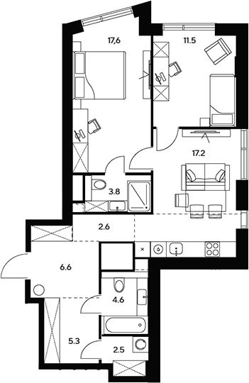 3-комн., 71.7 м², 31/46 этаж, ЖК «НЕКСУС от Аквилон»