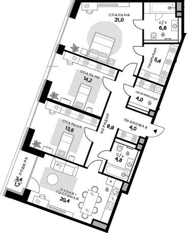 3-комн., 103.3 м², 2/11 этаж, ЖК «СберСити»