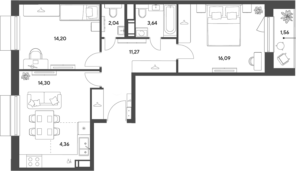3-комн., 65.9 м², 8/12 этаж, ЖК «Публицист»