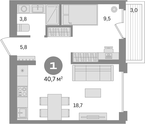 1-комн., 37.7 м², 3/9 этаж, ЖК «Первый квартал. Вторая очередь»