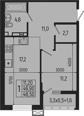 2-комн. квартира, 46.9 м² в ЖК Звезды — фото 2